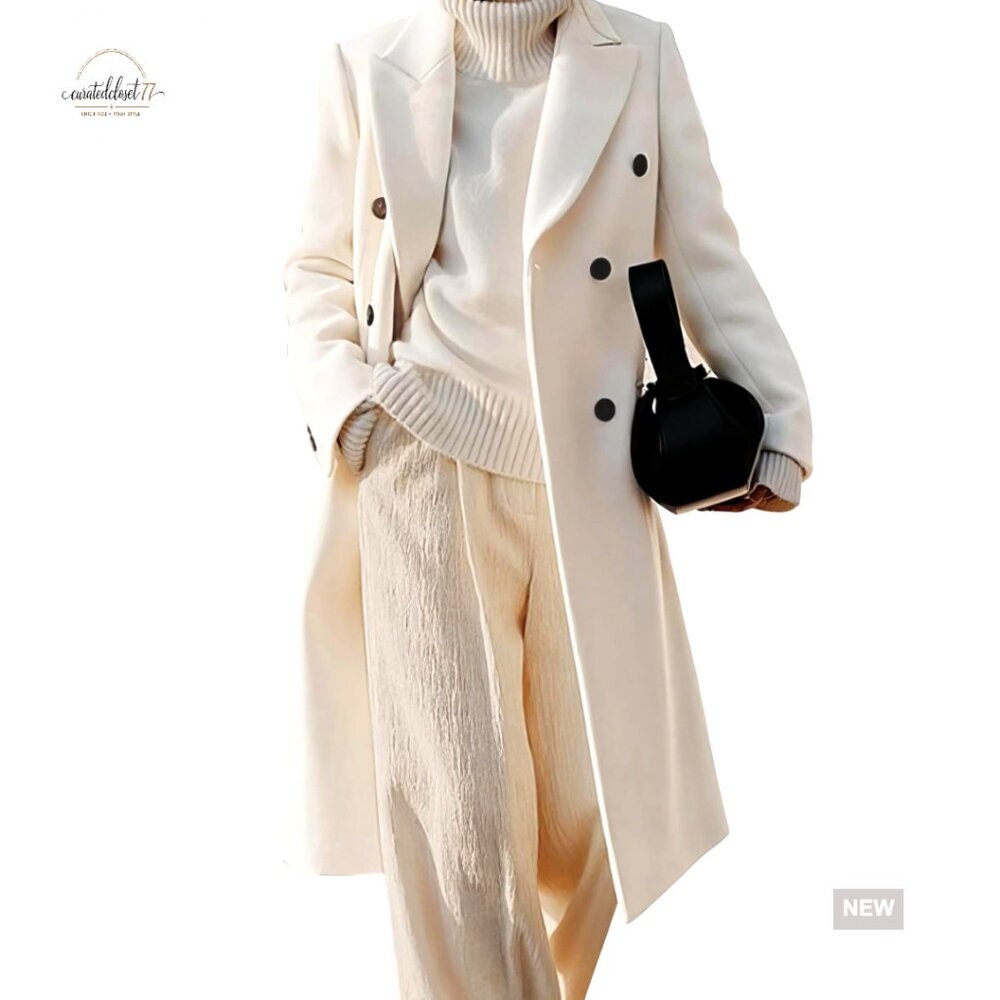 Classic Wool Trench Coat Elegant Double Breasted Peacoat Fall Winter Overcoat